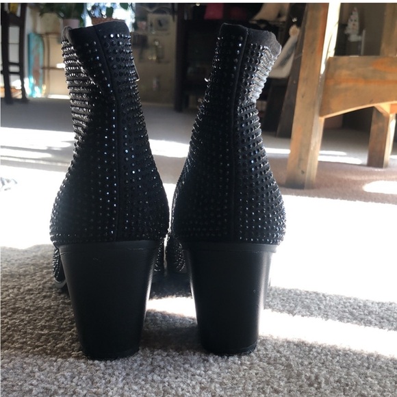 Juicy Couture Booties Rhinestone Black Studded Ankle Chunky Block Heel - Picture 10 of 14
